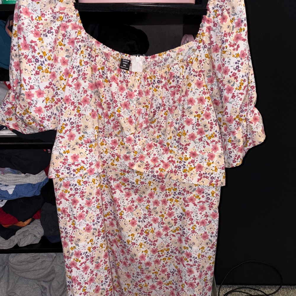 SHEIN Floral Print Top with Pink and Yellow Accents